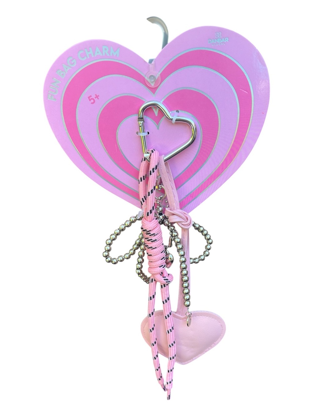 Pink Heart Keychain Bag Charm 3 Separate pieces hanging from the main heart